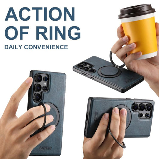 For Samsung Galaxy S25+ 5G Suteni G3 Oil Wax 360 Rotation Holder MagSafe Back Phone Case(Blue) - Galaxy S25+ 5G Cases by Suteni | Online Shopping UK | buy2fix