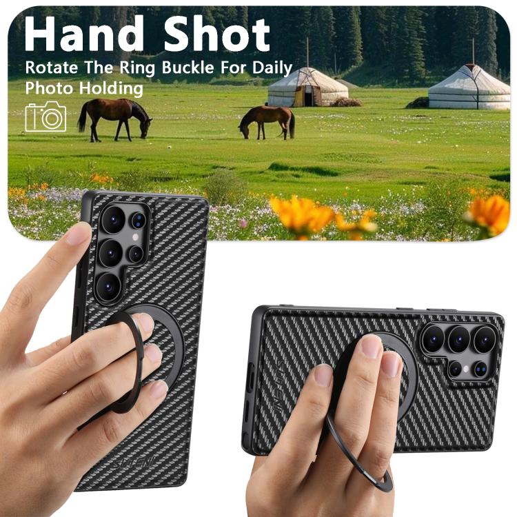 For Samsung Galaxy S24 Ultra 5G Suteni G3 Carbon Fiber Leather 360 Rotation Holder MagSafe Phone Case(Black) - Galaxy S24 Ultra 5G Cases by Suteni | Online Shopping UK | buy2fix