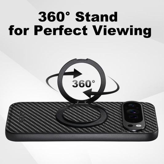 For Google Pixel 10 Suteni G3 Carbon Fiber Leather 360 Rotation Holder MagSafe Phone Case(Black) - Google Cases by Suteni | Online Shopping UK | buy2fix