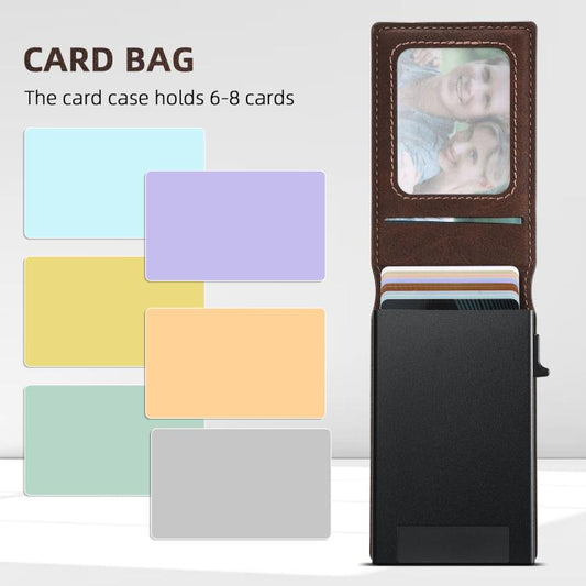 Suteni Litchi Texture Magnetic Key Press Automatically Pop Up Card Box(Brown) - Adhesive Card Holders by Suteni | Online Shopping UK | buy2fix