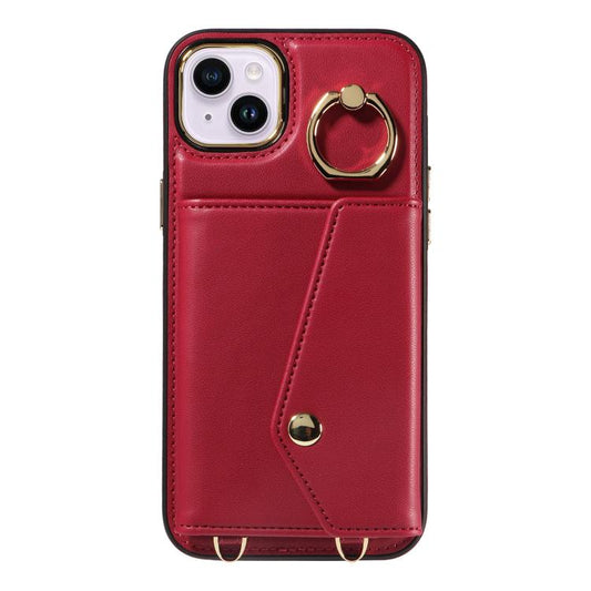 For iPhone 15 Plus Diagonal Crossbody Ring Organ Wallet Leather Back Phone Case(Wine Red) - iPhone 15 Plus Cases by buy2fix | Online Shopping UK | buy2fix