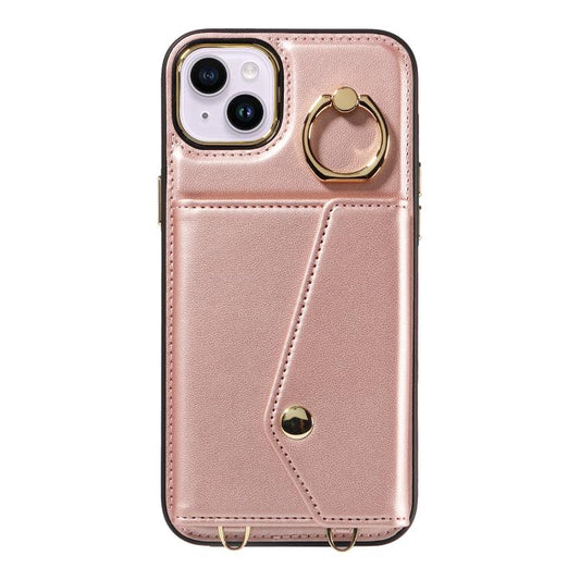 For iPhone 15 Plus Diagonal Crossbody Ring Organ Wallet Leather Back Phone Case(Rose Gold) - iPhone 15 Plus Cases by buy2fix | Online Shopping UK | buy2fix