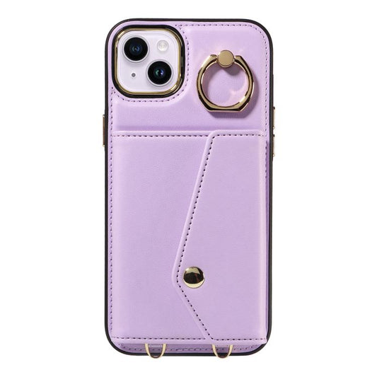 For iPhone 14 Plus Diagonal Crossbody Ring Organ Wallet Leather Back Phone Case(Purple) - iPhone 14 Plus Cases by buy2fix | Online Shopping UK | buy2fix