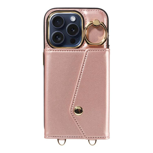 For iPhone 13 Pro Diagonal Crossbody Ring Organ Wallet Leather Back Phone Case(Rose Gold) - iPhone 13 Pro Cases by buy2fix | Online Shopping UK | buy2fix