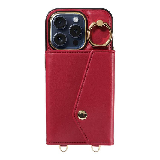 For iPhone 12 Pro Diagonal Crossbody Ring Organ Wallet Leather Back Phone Case(Wine Red) - iPhone 12 / 12 Pro Cases by buy2fix | Online Shopping UK | buy2fix