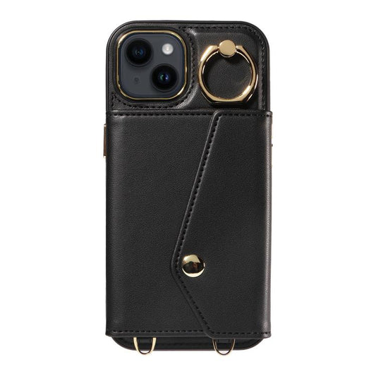 For iPhone 11 Diagonal Crossbody Ring Organ Wallet Leather Back Phone Case(Black) - iPhone 11 Cases by buy2fix | Online Shopping UK | buy2fix