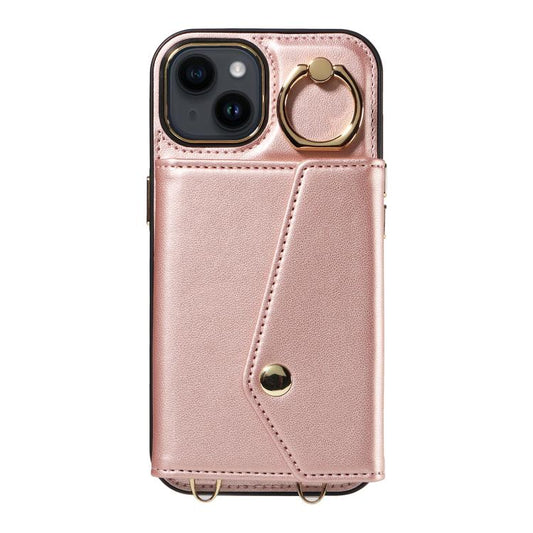 For iPhone 11 Diagonal Crossbody Ring Organ Wallet Leather Back Phone Case(Rose Gold) - iPhone 11 Cases by buy2fix | Online Shopping UK | buy2fix