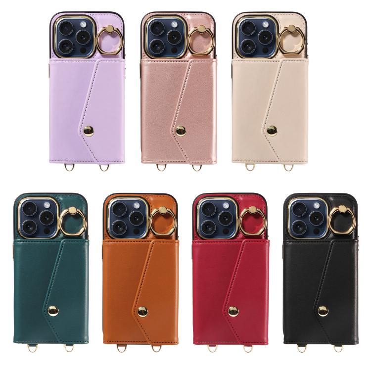 For iPhone 16 Plus Diagonal Crossbody Ring Organ Wallet Leather Back Phone Case(Brown) - iPhone 16 Plus Cases by buy2fix | Online Shopping UK | buy2fix