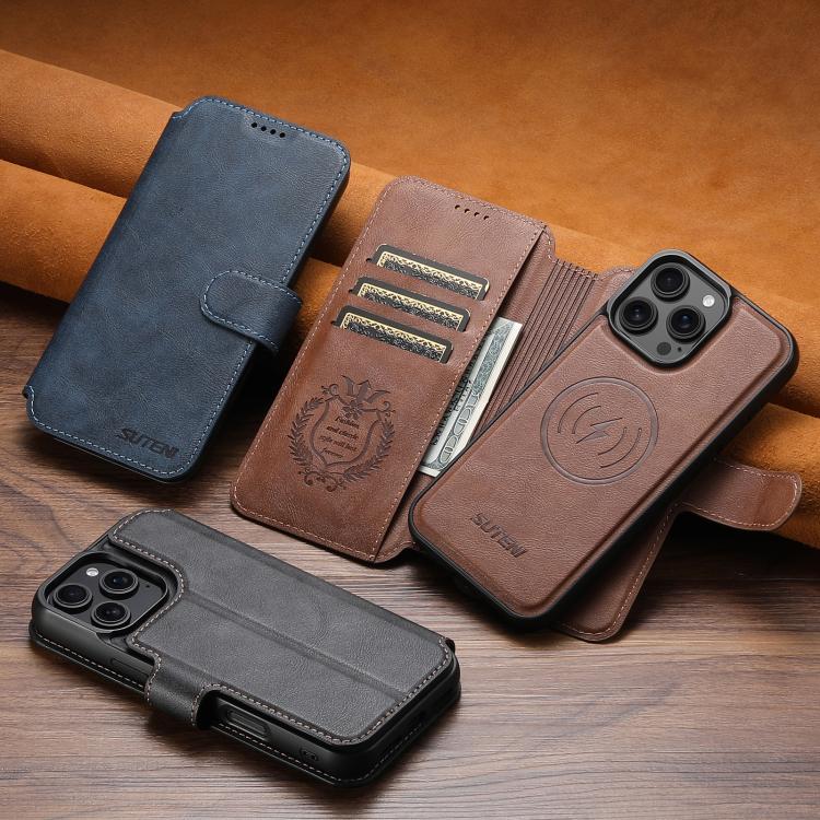 For iPhone 14 Plus Suteni Q05 2-in-1 Multi-function Detachable Wallet MagSafe Phone Case(Blue) - iPhone 14 Plus Cases by Suteni | Online Shopping UK | buy2fix