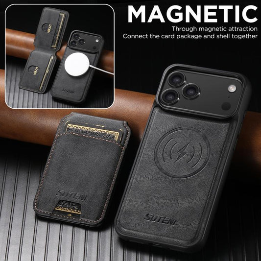 For iPhone 17 Pro Suteni M5 Magnetic Card Bag MagSafe Leather Phone Case(Black) - iPhone 17 Pro Cases by Suteni | Online Shopping UK | buy2fix