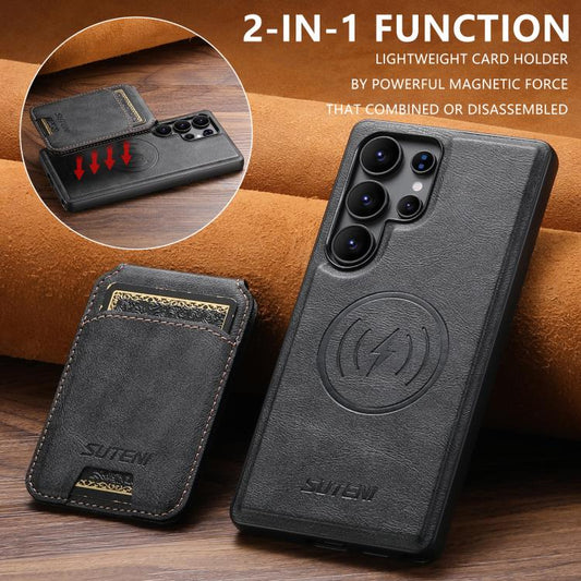 For Samsung Galaxy S25 Ultra 5G Suteni M5 Magnetic Card Bag MagSafe Leather Phone Case(Black) - Galaxy S25 Ultra 5G Cases by Suteni | Online Shopping UK | buy2fix
