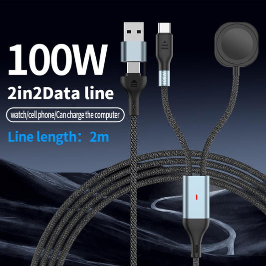 2m 2-in-2 100W PD Fast Charging Date Cable for Phone and Watch - Multifunction Cable by buy2fix | Online Shopping UK | buy2fix