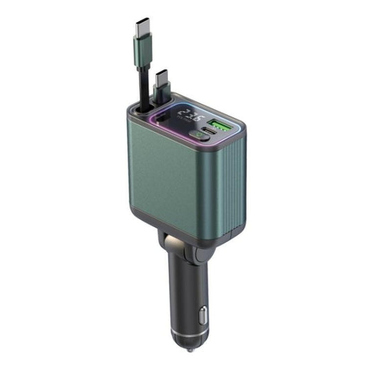 GC08A Dual Type-C Retractable Cables Car Charger Voltage Display Fast Charge Adapter - Car Charger by buy2fix | Online Shopping UK | buy2fix