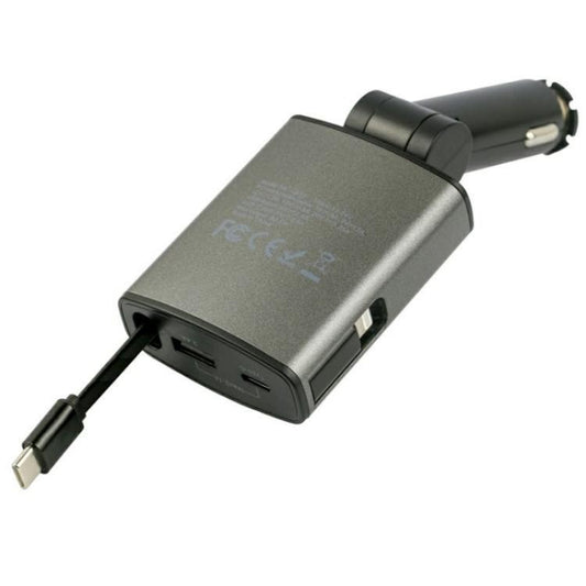 GE02 Wth Retractable Type-C Cable Voltage Display Fast Charging Car Charger - Car Charger by buy2fix | Online Shopping UK | buy2fix