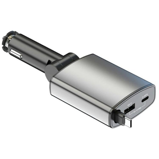 GZ16 With Retraction Type-C Cable Car Voltage Display Charger Bluetooth-Compatible MP3 Player - Bluetooth Car Kits by buy2fix | Online Shopping UK | buy2fix