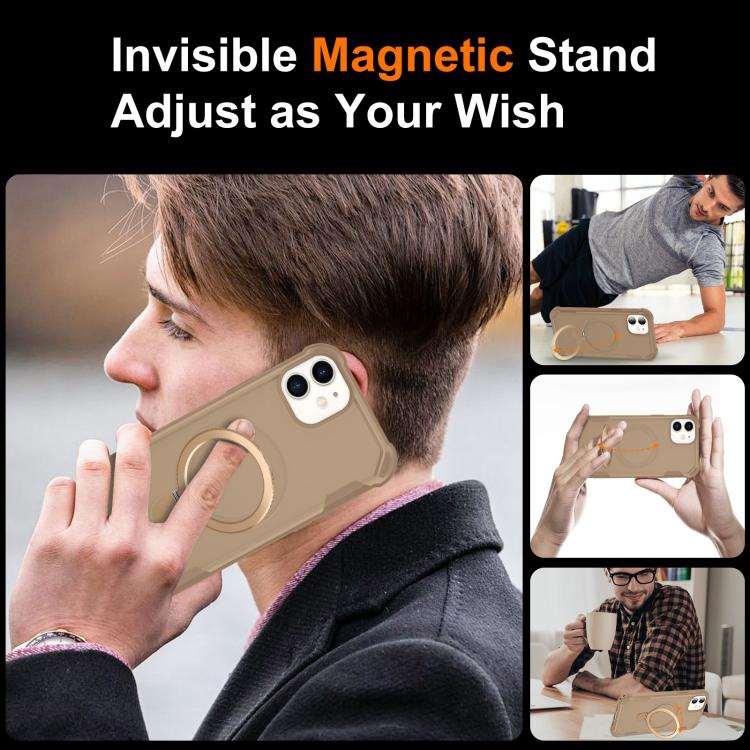 For iPhone 12 Yingcai Gears MagSafe Holder Shockproof Phone Case(Brown) - iPhone 12 / 12 Pro Cases by buy2fix | Online Shopping UK | buy2fix