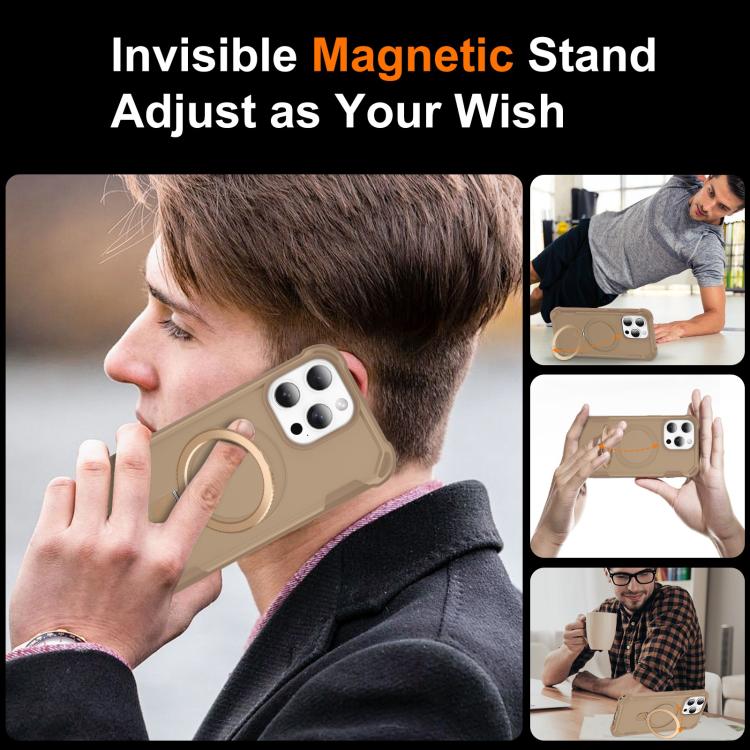 For iPhone 14 Pro Max Yingcai Gears MagSafe Holder Shockproof Phone Case(Brown) - iPhone 14 Pro Max Cases by buy2fix | Online Shopping UK | buy2fix