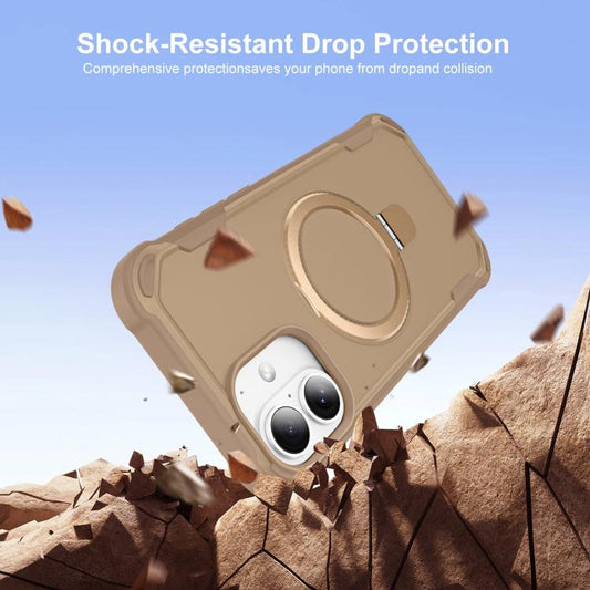 For iPhone 16 Yingcai Gears MagSafe Holder Shockproof Phone Case(Brown) - iPhone 16 Cases by buy2fix | Online Shopping UK | buy2fix