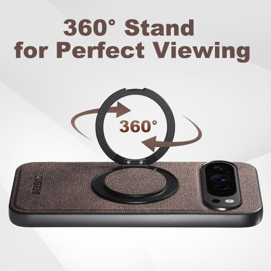 For Google Pixel 10 Pro XL Suteni G3 360 Rotation Holder MagSafe Denim Leather Back Phone Case(Brown) - Google Cases by Suteni | Online Shopping UK | buy2fix