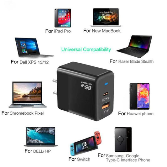 GaN PD 45W + QC3.0 USB Fully Compatible Protocol Charger for MacBook,US Plug(Black) - USB Charger by buy2fix | Online Shopping UK | buy2fix