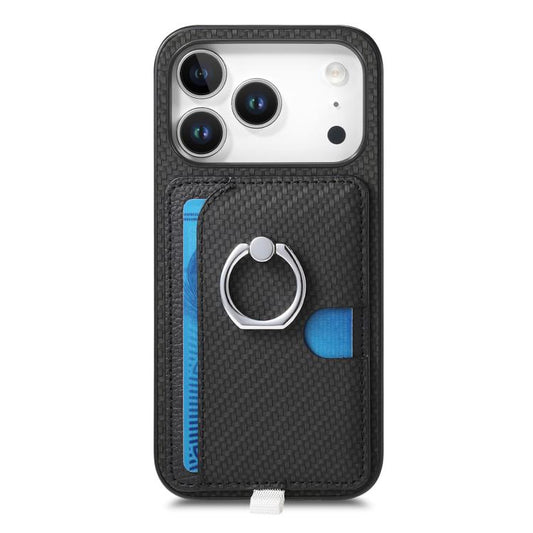 For iPhone 17 Pro Carbon Fiber Ring Side Insert Card Bag MagSafe Phone Case(Black) - iPhone 17 Pro Cases by buy2fix | Online Shopping UK | buy2fix