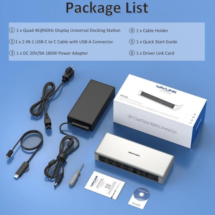 WAVLINK UG69PD12 DisplayLink Docking Station Quad Monitors For Laptops M1 / M2 / Mac & Windows, Plug:US Plug - by WAVLINK | Online Shopping UK | buy2fix