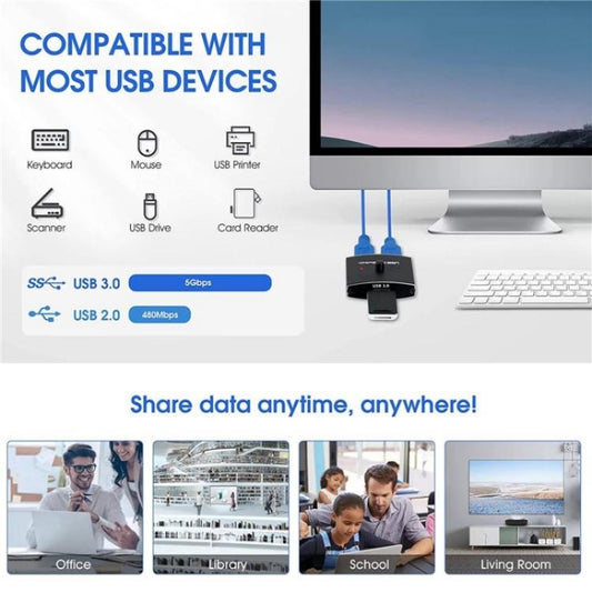 U3 USB Drive Printer Sharing Splitter USB 3.0 Bidirectional Switch 1 Input 2 Output Hub - USB 3.0 HUB by buy2fix | Online Shopping UK | buy2fix