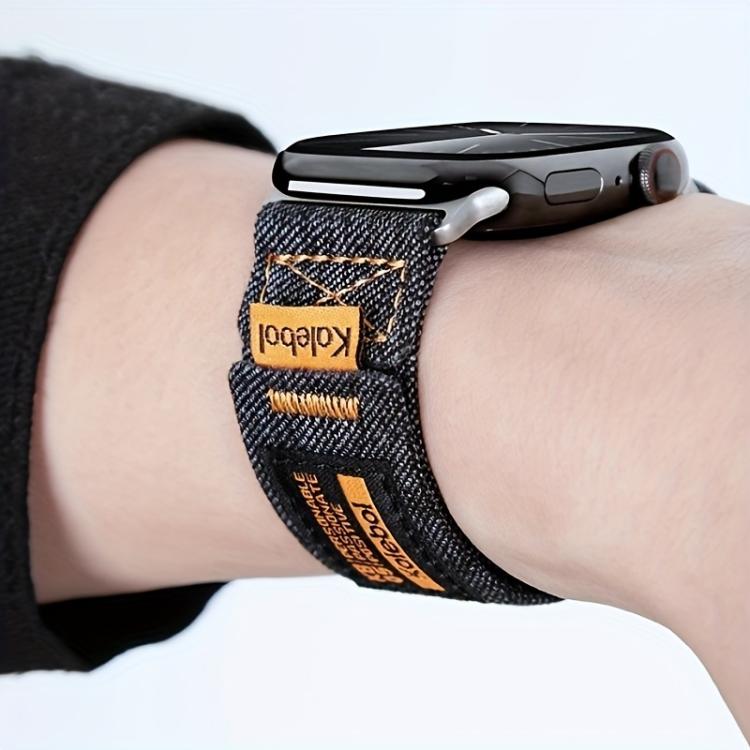 For Apple Watch 46mm / 49mm / 45mm / 44mm Kalebol Cool Denim Nylon Hook and Loop Fastener Watch Band(Black) - Watch Bands by Kalebol | Online Shopping UK | buy2fix