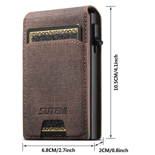 Suteni Denim Pattern Button Automatically Pops Out the Card Box(Brown) - Wallets by Suteni | Online Shopping UK | buy2fix
