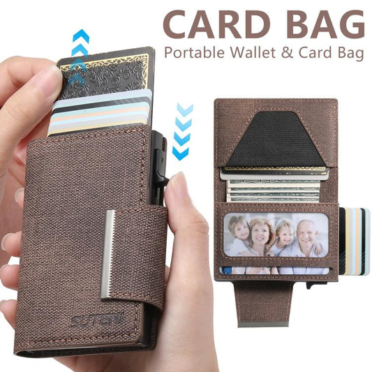 Suteni Denim Buckle Button Automatically Pops Out the Card Box(Brown) - Wallets by Suteni | Online Shopping UK | buy2fix