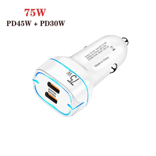 P65 PD45W + PD30W Dual Port Type-C Car Charger for iPhone / iPad Series(White) - Car Charger by buy2fix | Online Shopping UK | buy2fix