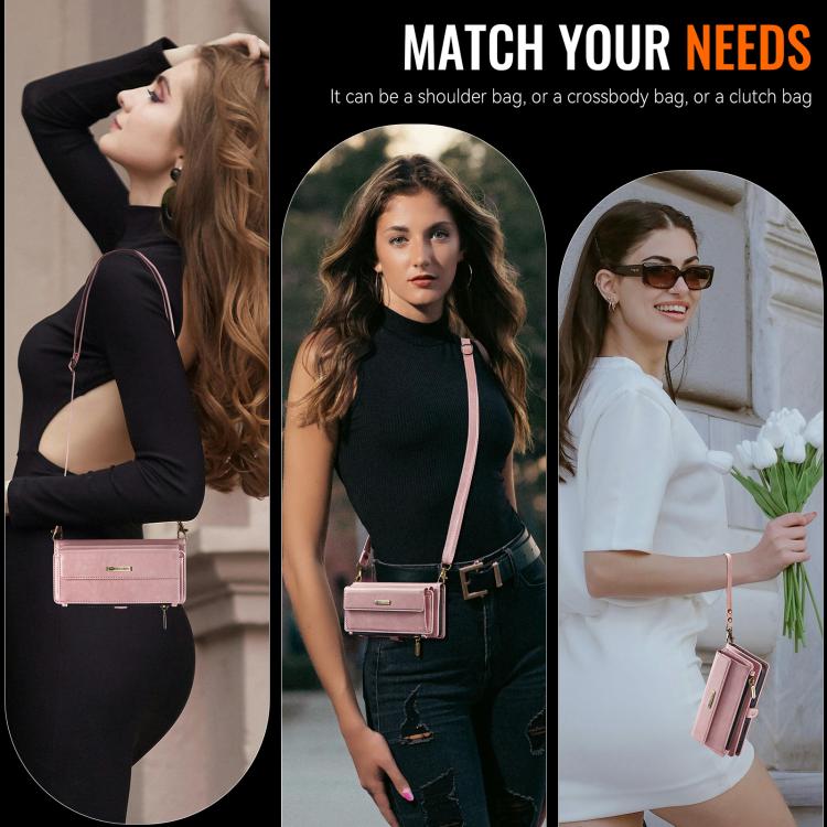 For iPhone 15 Plus CaseMe C39 RFID Blocking Zipper Wallet Leather Phone Case with Crossbody Strap(Pink) - iPhone 15 Plus Cases by CaseMe | Online Shopping UK | buy2fix