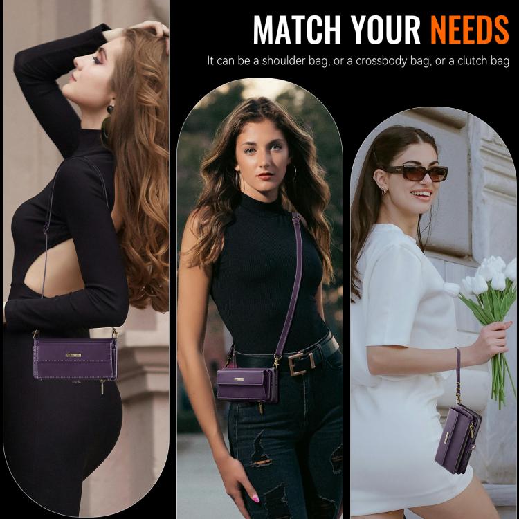 For iPhone 14 Plus CaseMe C39 RFID Blocking Zipper Wallet Leather Phone Case with Crossbody Strap(Purple) - iPhone 14 Plus Cases by CaseMe | Online Shopping UK | buy2fix