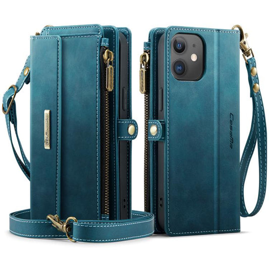 For iPhone 12 mini CaseMe C39 RFID Blocking Zipper Wallet Leather Phone Case with Crossbody Strap(Green) - iPhone 12 mini Cases by CaseMe | Online Shopping UK | buy2fix
