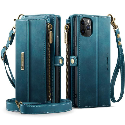 For iPhone 11 Pro Max CaseMe C39 RFID Blocking Zipper Wallet Leather Phone Case with Crossbody Strap(Green) - iPhone 11 Pro Max Cases by CaseMe | Online Shopping UK | buy2fix