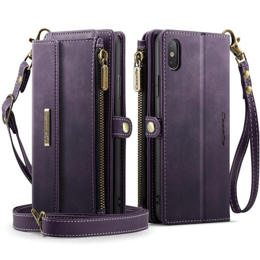 For iPhone XS Max CaseMe C39 RFID Blocking Zipper Wallet Leather Phone Case with Crossbody Strap(Purple) - More iPhone Cases by CaseMe | Online Shopping UK | buy2fix