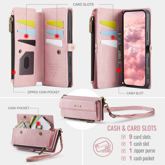 For iPhone Air CaseMe C39 RFID Blocking Zipper Wallet Leather Phone Case with Crossbody Strap(Pink) - iPhone Air Cases by CaseMe | Online Shopping UK | buy2fix