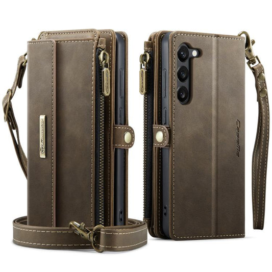 For Samsung Galaxy S23 5G CaseMe C39 RFID Blocking Zipper Wallet Leather Phone Case with Crossbody Strap(Coffee) - Galaxy S23 5G Cases by CaseMe | Online Shopping UK | buy2fix