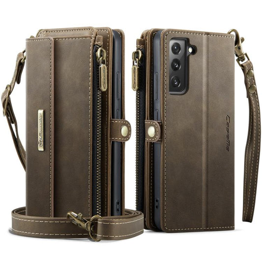 For Samsung Galaxy S22+ 5G CaseMe C39 RFID Blocking Zipper Wallet Leather Phone Case with Crossbody Strap(Coffee) - Galaxy Phone Cases by CaseMe | Online Shopping UK | buy2fix