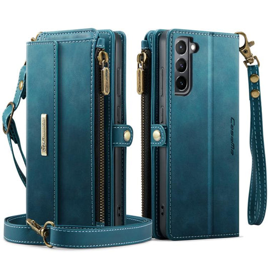 For Samsung Galaxy S21 5G CaseMe C39 RFID Blocking Zipper Wallet Leather Phone Case with Crossbody Strap(Green) - Galaxy Phone Cases by CaseMe | Online Shopping UK | buy2fix