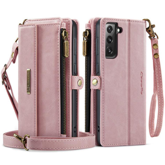 For Samsung Galaxy S21 FE 5G CaseMe C39 RFID Blocking Zipper Wallet Leather Phone Case with Crossbody Strap(Pink) - Galaxy Phone Cases by CaseMe | Online Shopping UK | buy2fix