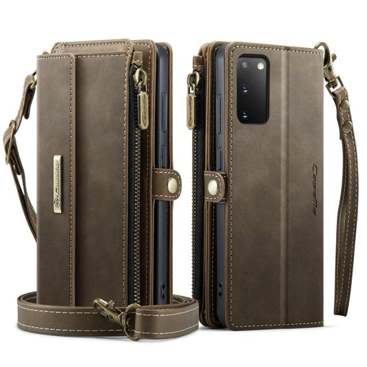 For Samsung Galaxy S20 5G CaseMe C39 RFID Blocking Zipper Wallet Leather Phone Case with Crossbody Strap(Coffee) - Galaxy Phone Cases by CaseMe | Online Shopping UK | buy2fix