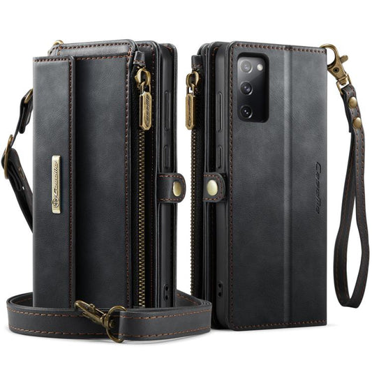 For Samsung Galaxy S20 FE 5G CaseMe C39 RFID Blocking Zipper Wallet Leather Phone Case with Crossbody Strap(Black) - Galaxy Phone Cases by CaseMe | Online Shopping UK | buy2fix