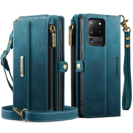 For Samsung Galaxy S20 Ultra 5G CaseMe C39 RFID Blocking Zipper Wallet Leather Phone Case with Crossbody Strap(Green) - Galaxy Phone Cases by CaseMe | Online Shopping UK | buy2fix