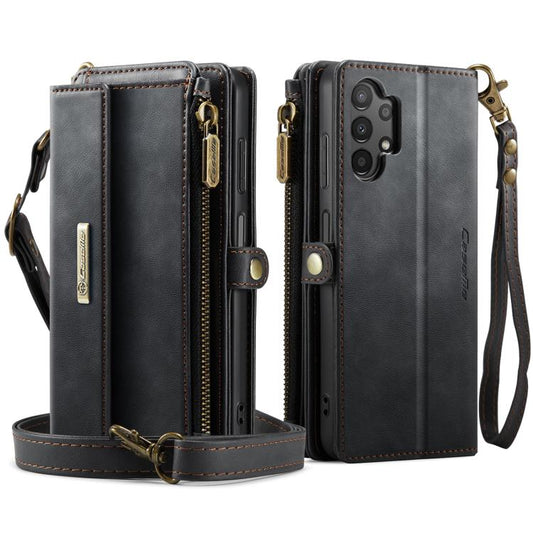 For Samsung Galaxy A13 CaseMe C39 RFID Blocking Zipper Wallet Leather Phone Case with Crossbody Strap(Black) - Galaxy Phone Cases by CaseMe | Online Shopping UK | buy2fix