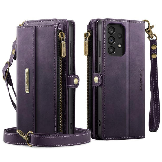 For Samsung Galaxy A52 CaseMe C39 RFID Blocking Zipper Wallet Leather Phone Case with Crossbody Strap(Purple) - Galaxy Phone Cases by CaseMe | Online Shopping UK | buy2fix