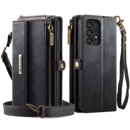 For Samsung Galaxy A53 CaseMe C39 RFID Blocking Zipper Wallet Leather Phone Case with Crossbody Strap(Black) - Galaxy Phone Cases by CaseMe | Online Shopping UK | buy2fix