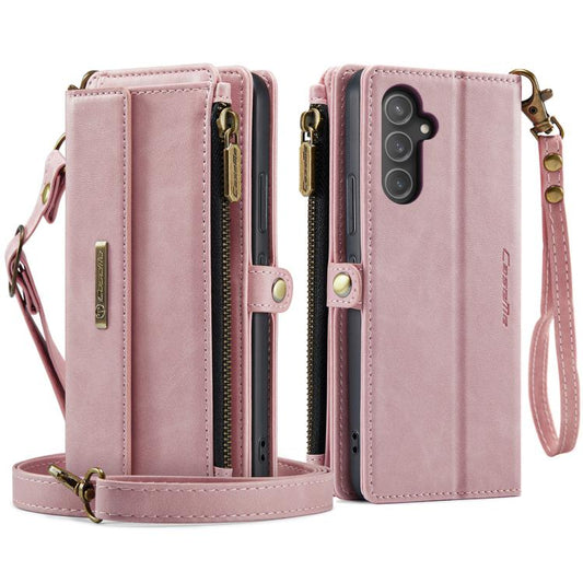 For Samsung Galaxy A54 5G CaseMe C39 RFID Blocking Zipper Wallet Leather Phone Case with Crossbody Strap(Pink) - Galaxy Phone Cases by CaseMe | Online Shopping UK | buy2fix
