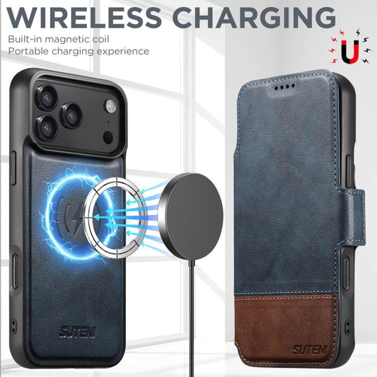 For iPhone 17 Pro Suteni Q06 2-in-1 Multi-function Detachable Wallet MagSafe Phone Case(Blue) - iPhone 17 Pro Cases by Suteni | Online Shopping UK | buy2fix