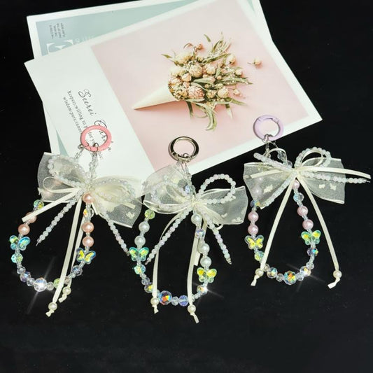 Pearl Bow Laser Butterfly Mobile Phone Chain(Purple) - Lanyards & Wrist Straps by buy2fix | Online Shopping UK | buy2fix